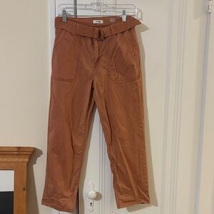 Kensie The Allie High Straight Slim Crop Tan / Brown Cotton Pants